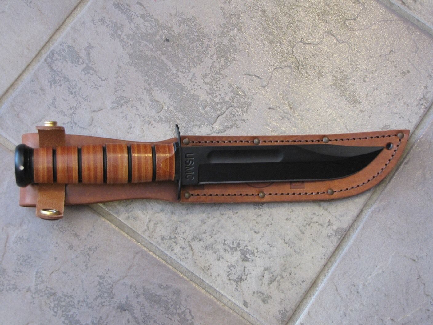 Ka Bar Us Military Fightingutility Knife Straight Edge Brown Leather