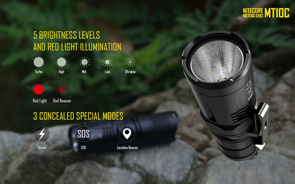 Nitecore MT10C 920 Lumen ARC Rail Tactical Helmet Light With LMA1 Rotary Mount & Red Light