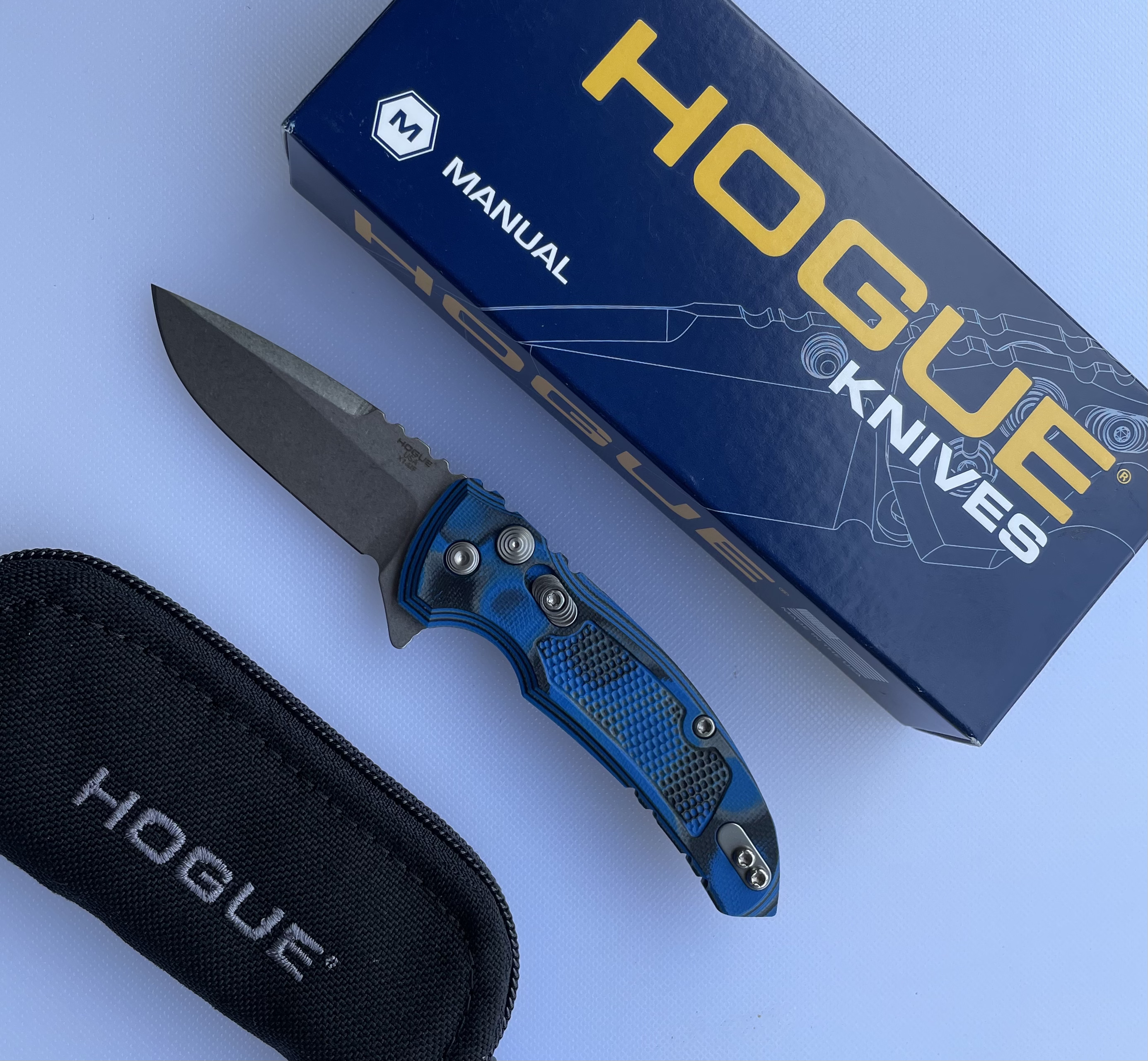 Hogue Exclusive X1-Microflip Folding Knife ″ G-Mascus Blue Scales Drop  Point Blade 24153-EXLRSR – Black Wolf Supply